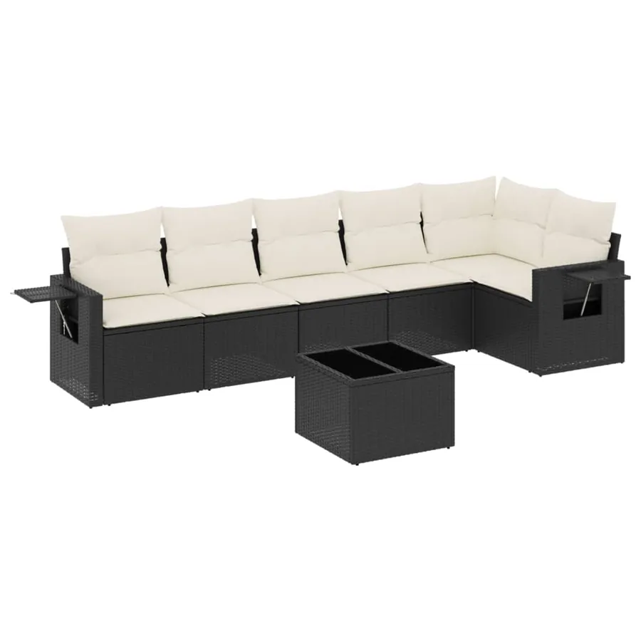 Salon de jardin 7 pcs avec coussins noir résine tressée 55 x 62 x 69 cm - 61,2 kg - 2