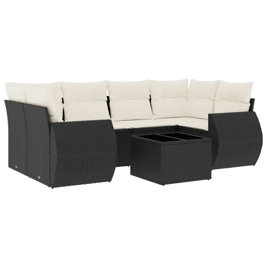 Salon de jardin 7 pcs avec coussins noir résine tressée 71 x 62 x 69 cm - 63,1 kg - 2