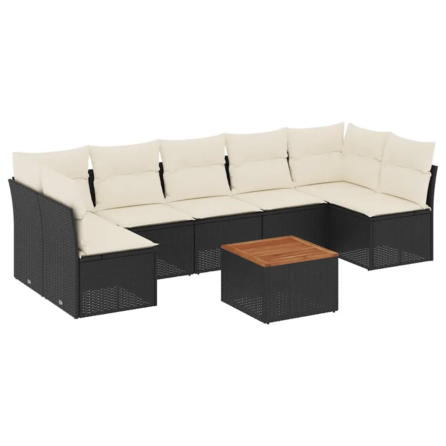 Salon de jardin 8 pcs avec coussins noir résine tressée - 2