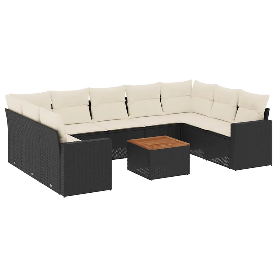 Salon de jardin 10 pcs avec coussins noir résine tressée - 2