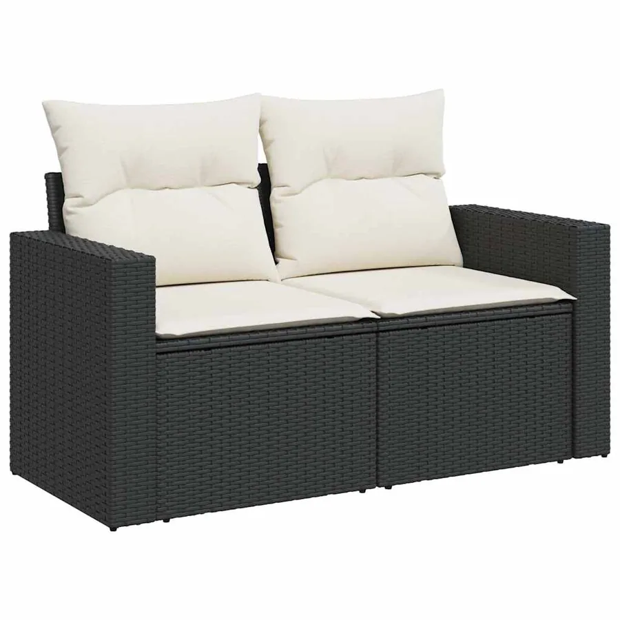 Salon de jardin 10 pcs avec coussins noir résine tressée - 5