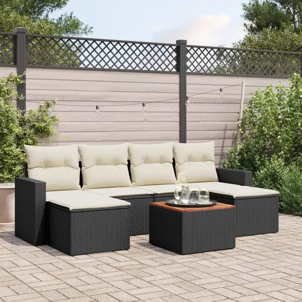 Salon de jardin 7 pcs avec coussins noir résine tressée 55 x 62 x 69 cm - 55,4 kg