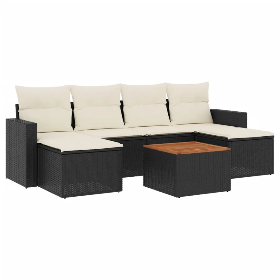 Salon de jardin 7 pcs avec coussins noir résine tressée 55 x 62 x 69 cm - 55,4 kg - 2