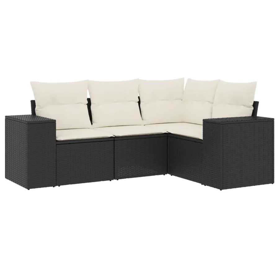 Salon de jardin 4 pcs avec coussins noir résine tressée - 2