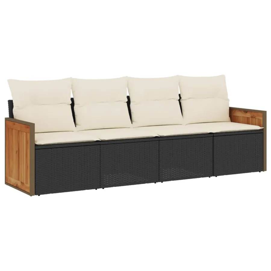 Salon de jardin 4 pcs avec coussins noir résine tressée - 2