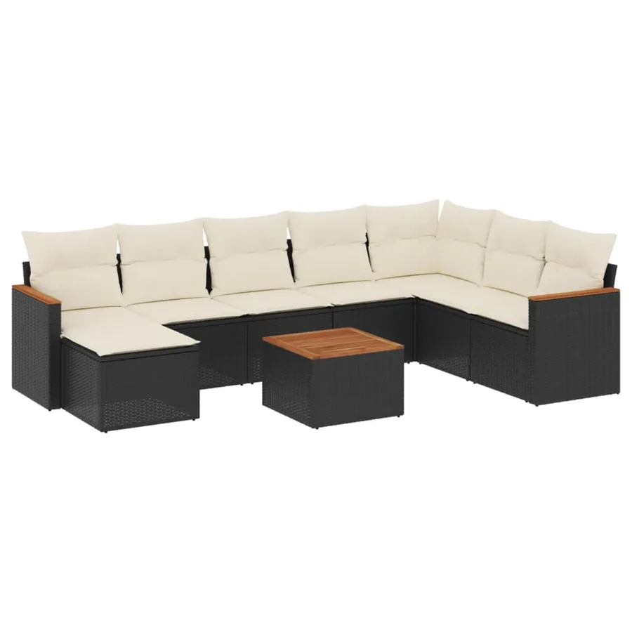 Salon de jardin 9 pcs avec coussins noir résine tressée - 2