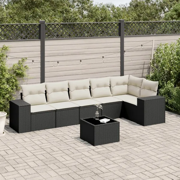 Salon de jardin 7 pcs avec coussins noir résine tressée 62 x 62 x 69 cm - 63,2 kg