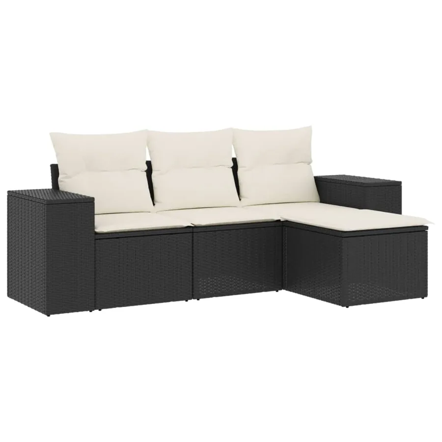 Salon de jardin 4 pcs avec coussins noir résine tressée - 2