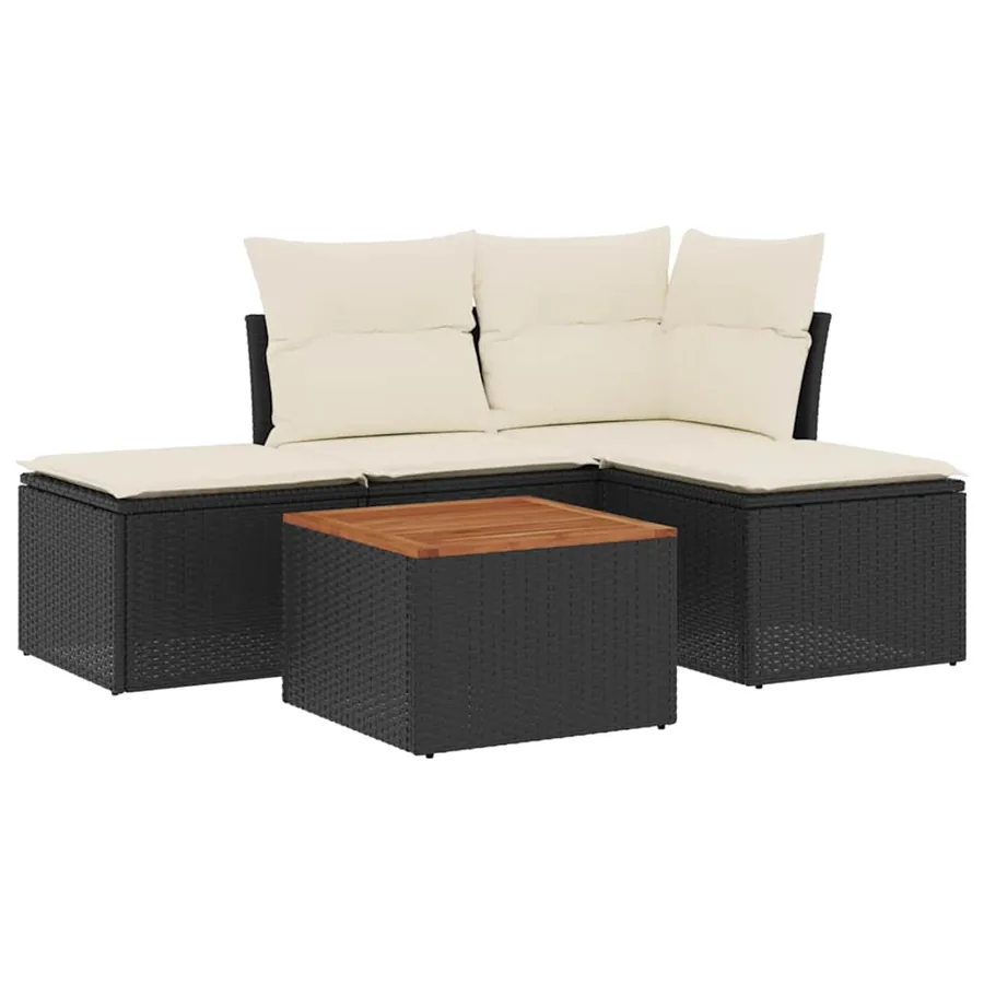 Salon de jardin 5 pcs avec coussins noir résine tressée - 2