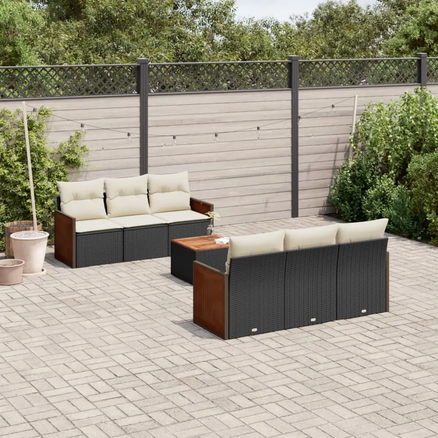 Salon de jardin 7 pcs avec coussins noir résine tressée 55 x 62 x 69 cm - 65,8 kg