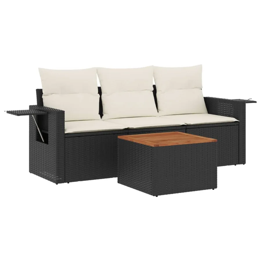 Salon de jardin 4 pcs avec coussins noir résine tressée - 2