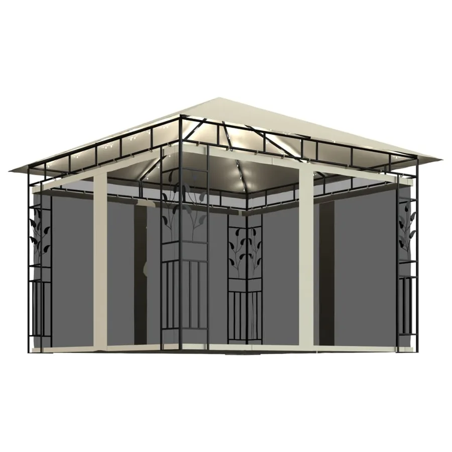 Tonnelle avec moustiquaire et lumières LED 3x3x2,73 m Crème - 2