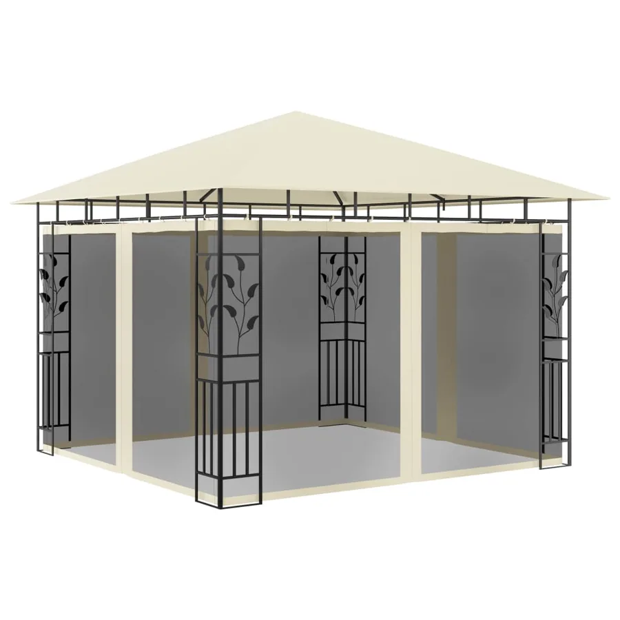 Tonnelle avec moustiquaire et lumières LED 3x3x2,73 m Crème - 3