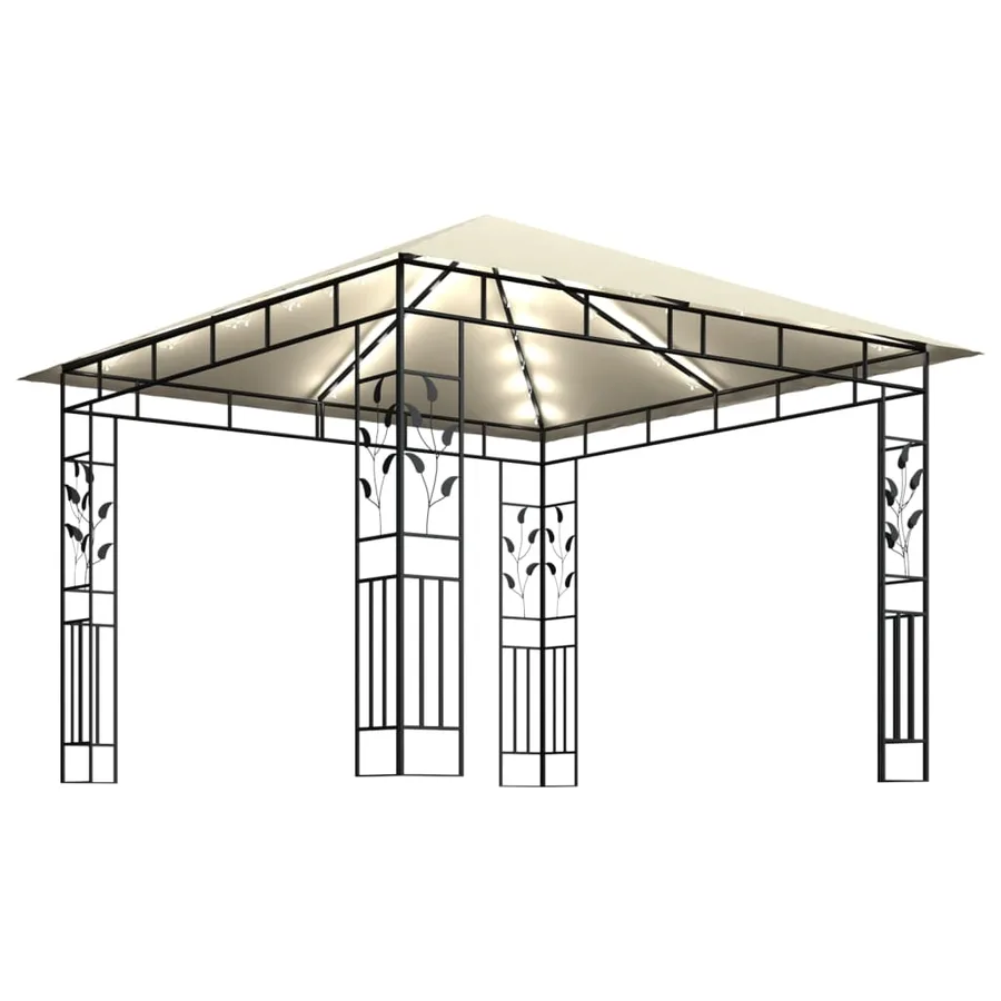 Tonnelle avec moustiquaire et lumières LED 3x3x2,73 m Crème - 4
