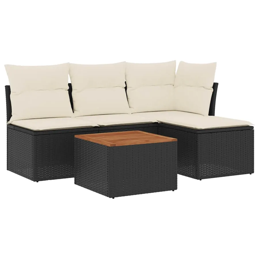 Salon de jardin 5 pcs avec coussins noir résine tressée - 2
