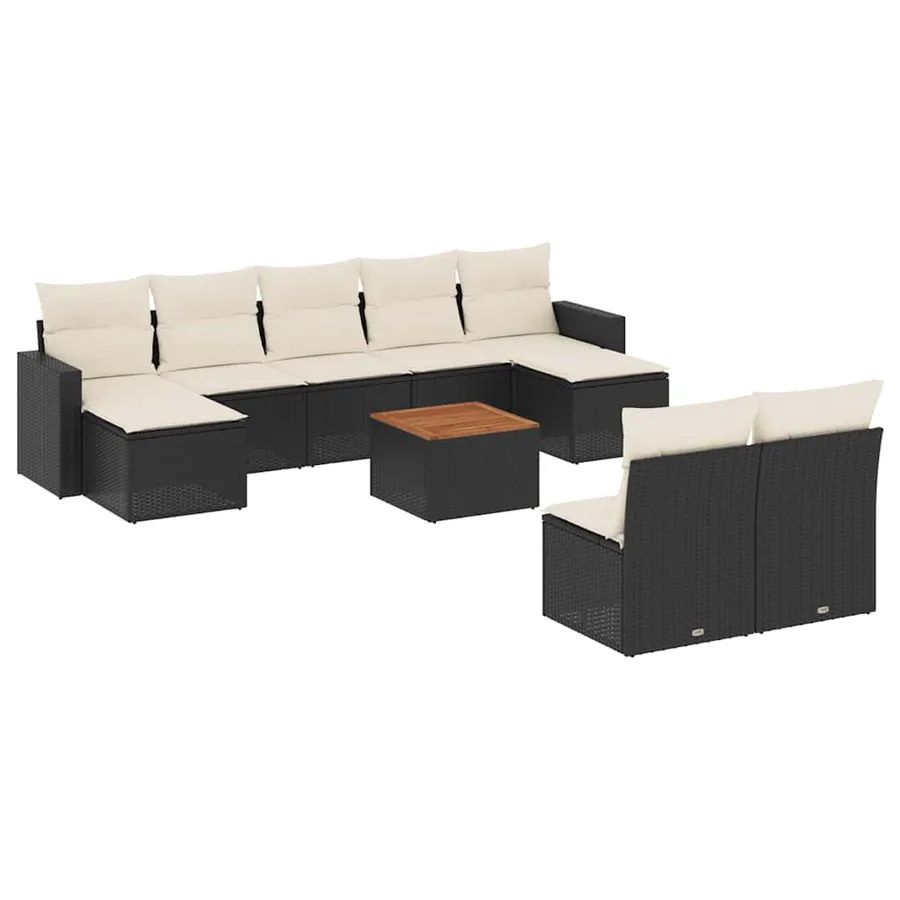 Salon de jardin 10 pcs avec coussins noir résine tressée - 2