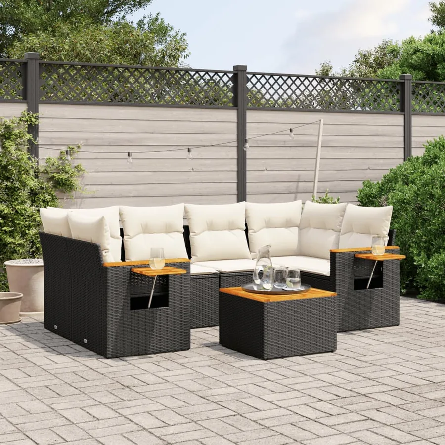Salon de jardin 7 pcs avec coussins noir résine tressée 62 x 62 x 69 cm - 64,3 kg