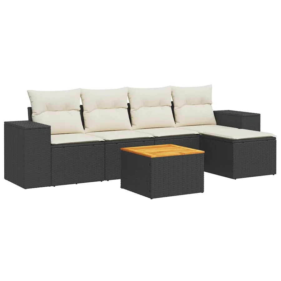 Salon de jardin 6 pcs avec coussins noir résine tressée - 2
