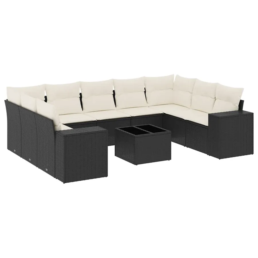 Salon de jardin 10 pcs avec coussins noir résine tressée - 2