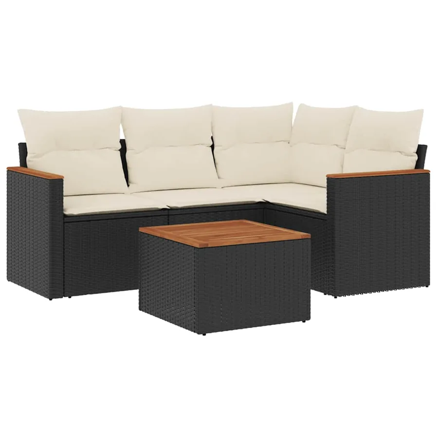 Salon de jardin 5 pcs avec coussins noir résine tressée - 2