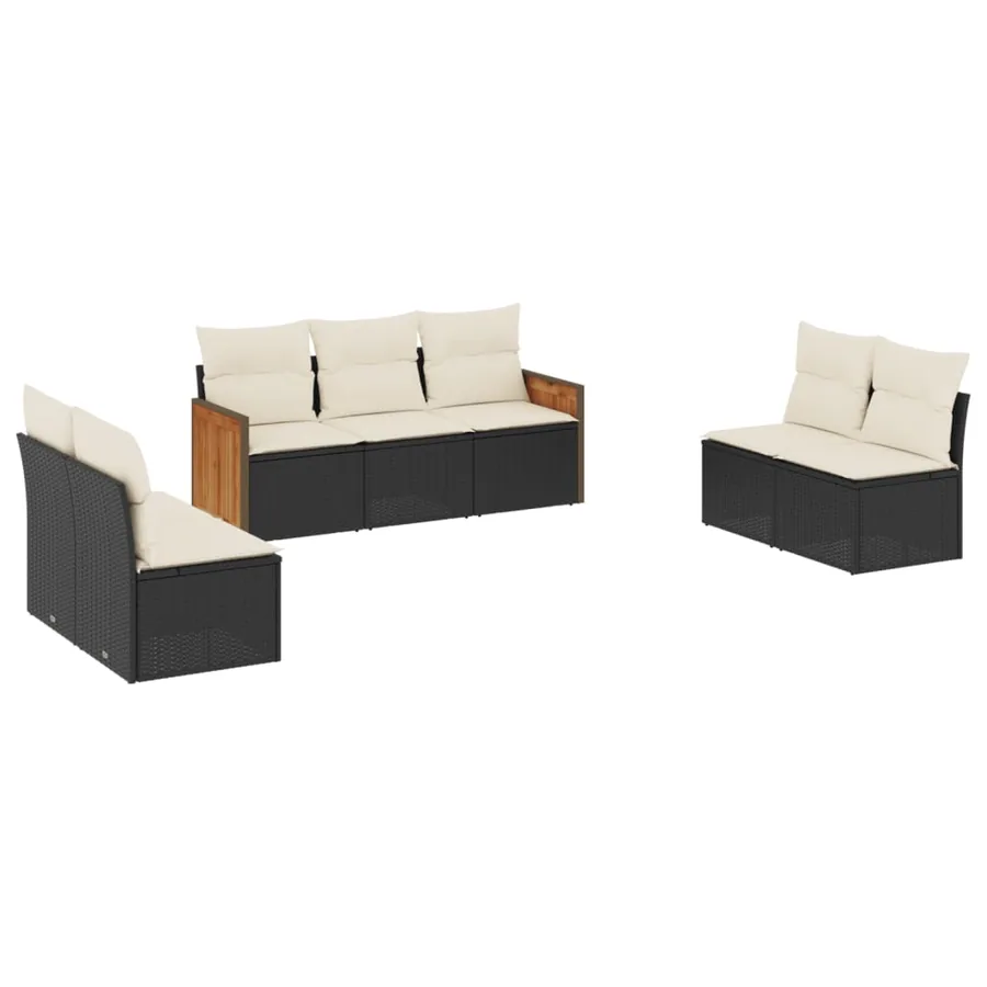 Salon de jardin 7 pcs avec coussins noir résine tressée 55 x 62 x 69 cm - 61,0 kg - 2