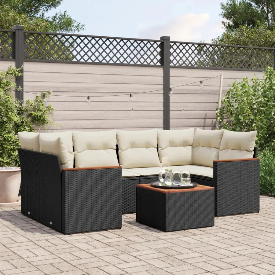 Salon de jardin 7 pcs avec coussins noir résine tressée 62 x 62 x 69 cm - 62,7 kg