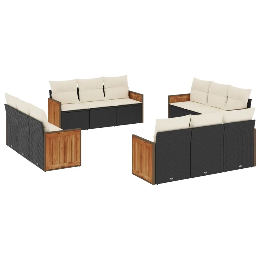 Salon de jardin 12 pcs avec coussins noir résine tressée - 2