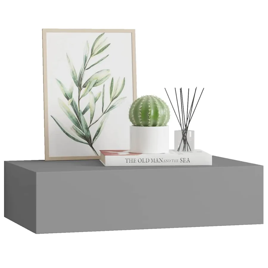 Étagère à tiroir murale gris 40x23,5x10 cm MDF - 4