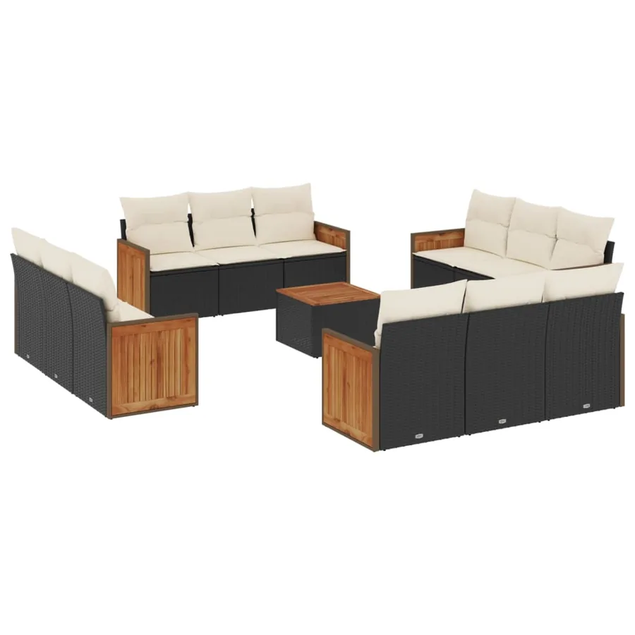 Salon de jardin avec coussins 13 pcs noir résine tressée - 2