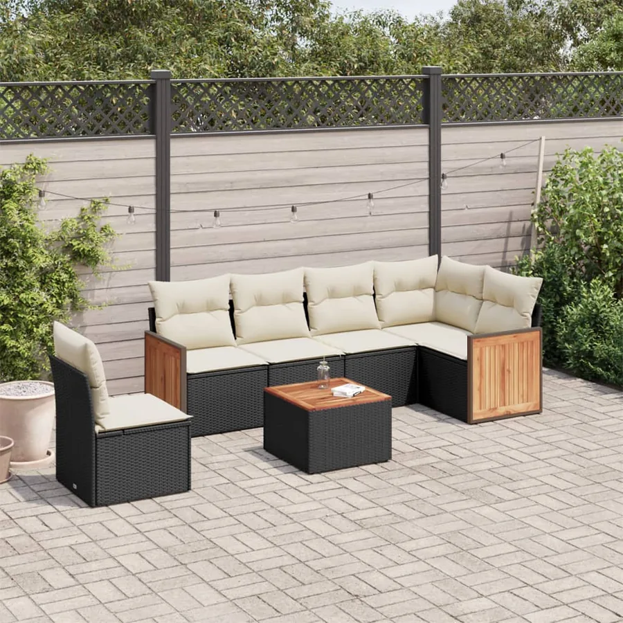 Salon de jardin 7 pcs avec coussins noir résine tressée 62 x 62 x 69 cm - 61,4 kg