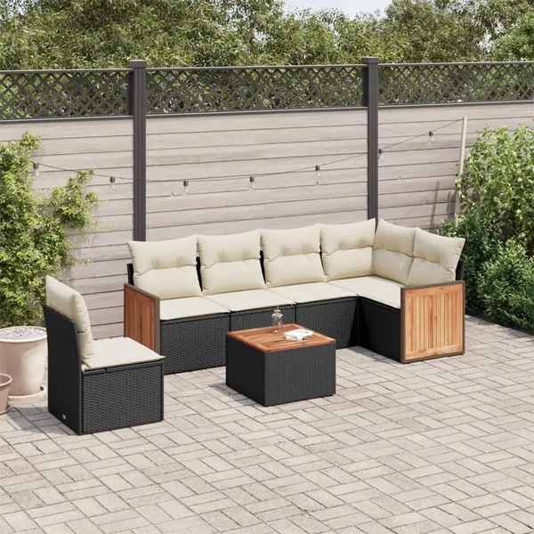 Salon de jardin 7 pcs avec coussins noir résine tressée 62 x 62 x 69 cm - 61,4 kg