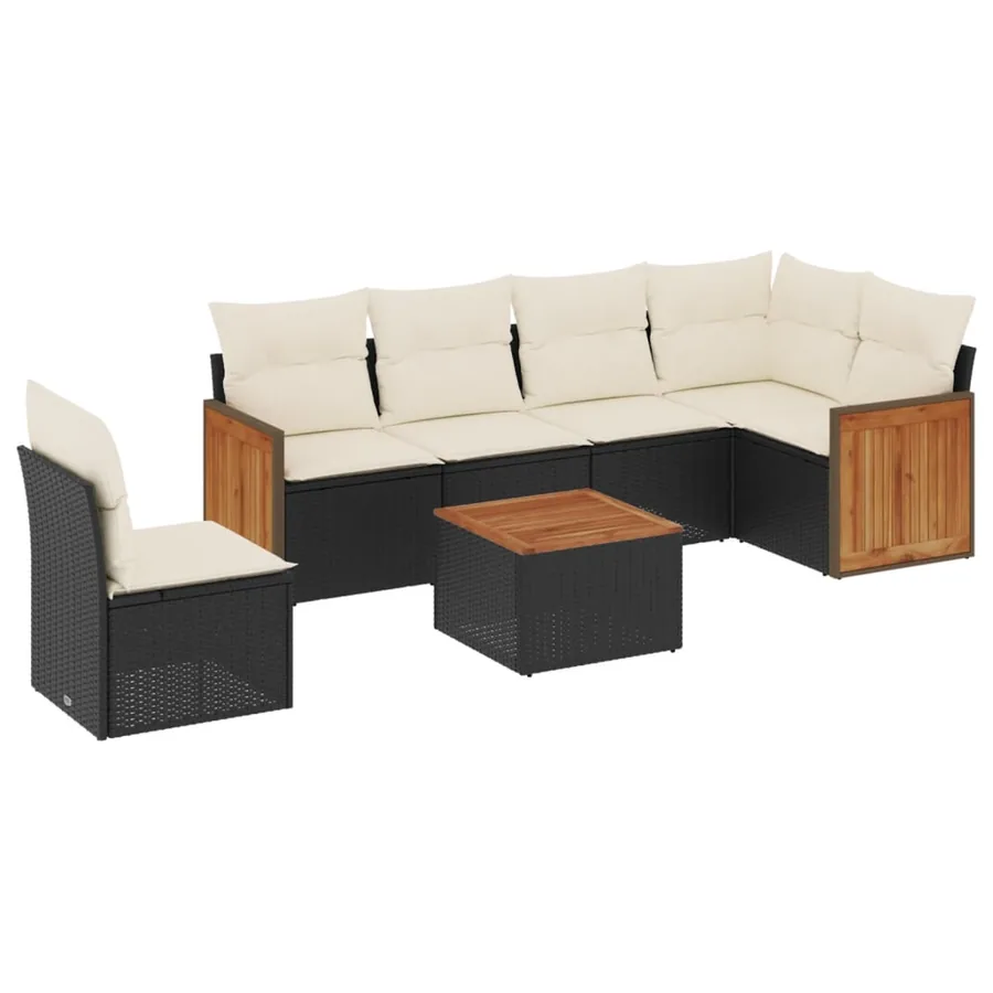 Salon de jardin 7 pcs avec coussins noir résine tressée 62 x 62 x 69 cm - 61,4 kg - 2