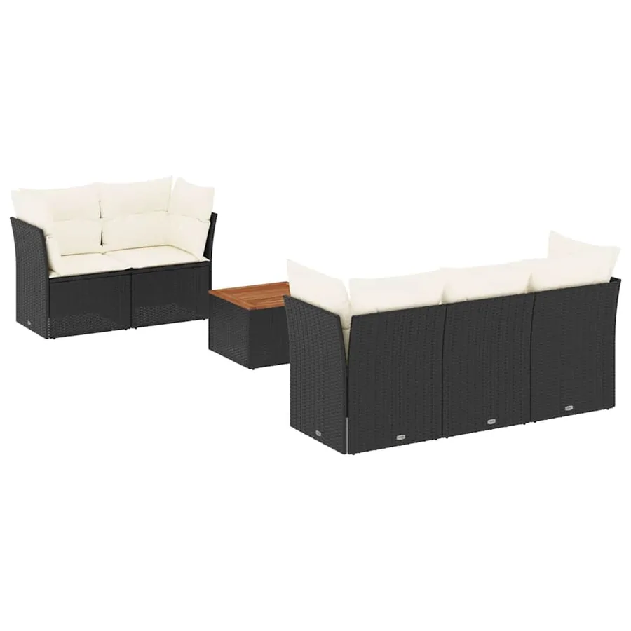 Salon de jardin 6 pcs avec coussins noir résine tressée - 2