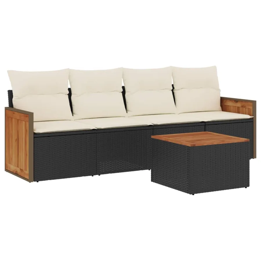 Salon de jardin 5 pcs avec coussins noir résine tressée - 2