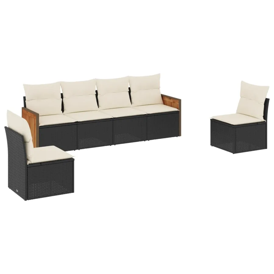 Salon de jardin 6 pcs avec coussins noir résine tressée - 2