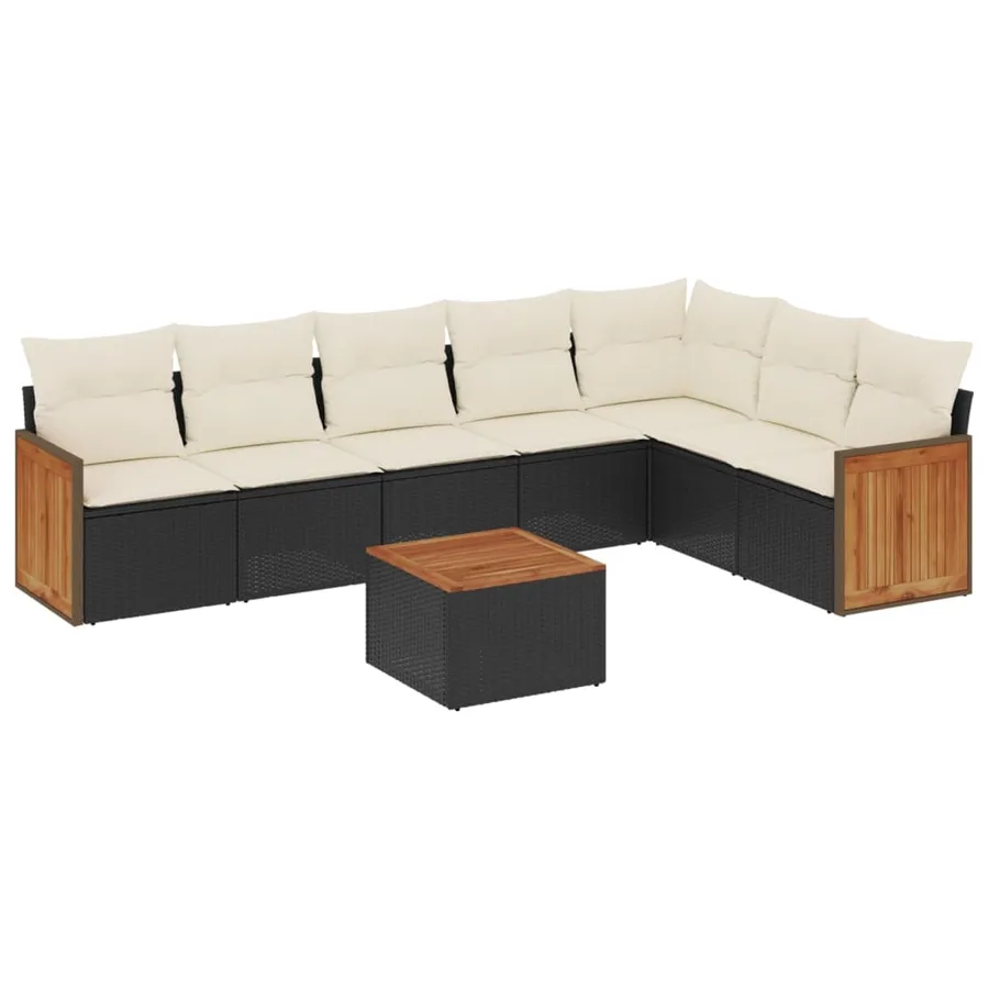 Salon de jardin 8 pcs avec coussins noir résine tressée - 2
