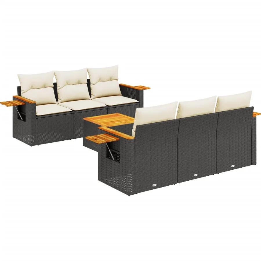 Salon de jardin 7 pcs avec coussins noir résine tressée 55 x 62 x 69 cm - 65,8 kg - 2