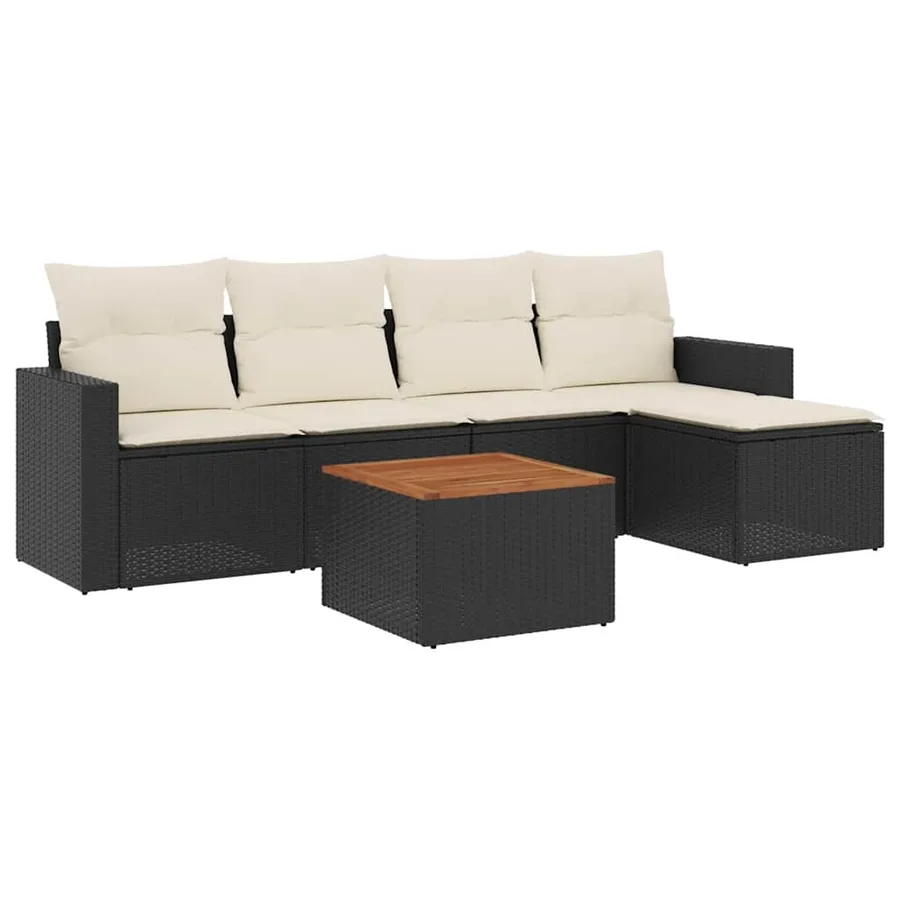 Salon de jardin 6 pcs avec coussins noir résine tressée - 2