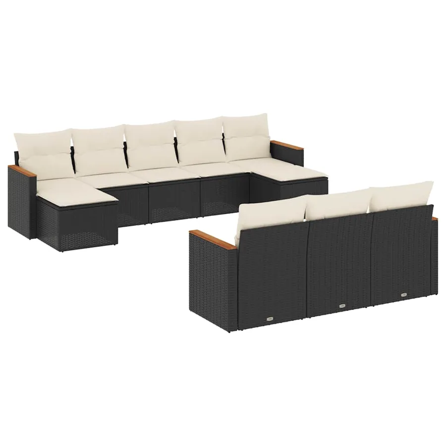 Salon de jardin 10 pcs avec coussins noir résine tressée - 2