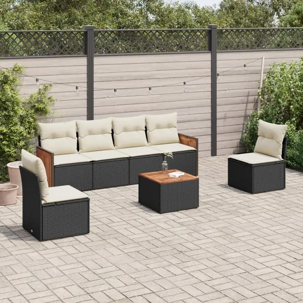 Salon de jardin 7 pcs avec coussins noir résine tressée 55 x 62 x 69 cm - 59,6 kg