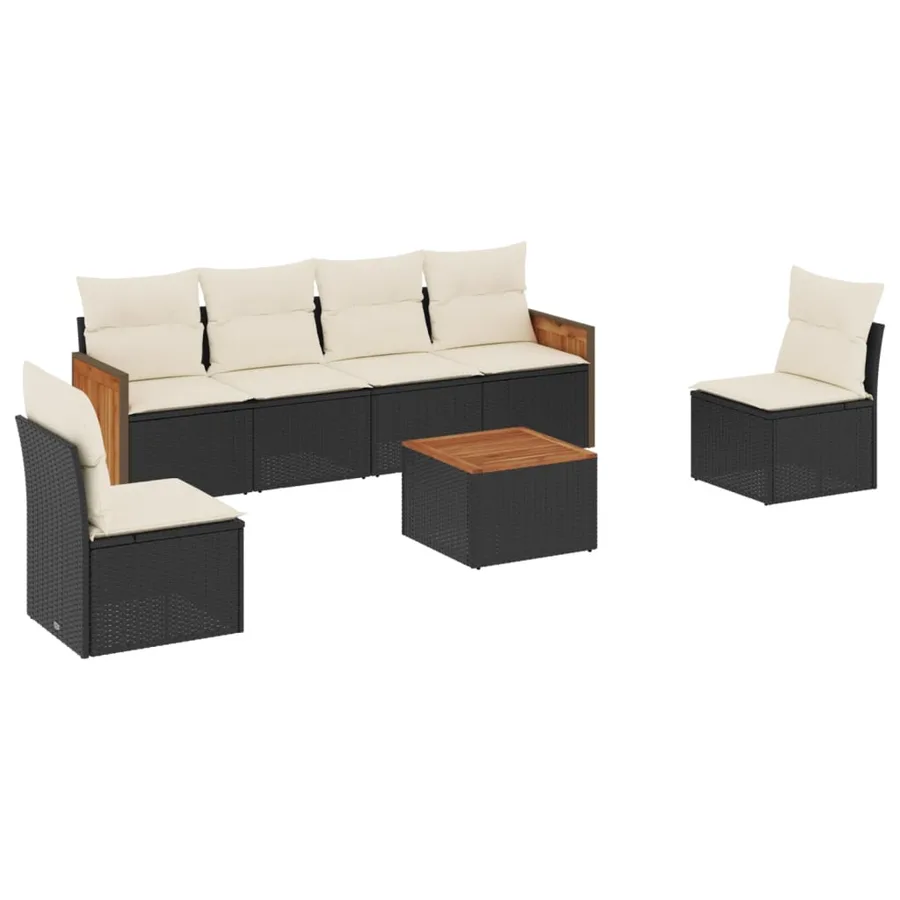 Salon de jardin 7 pcs avec coussins noir résine tressée 55 x 62 x 69 cm - 59,6 kg - 2