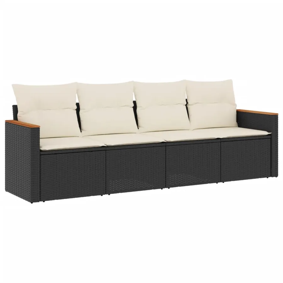 Salon de jardin 4 pcs avec coussins noir résine tressée - 2