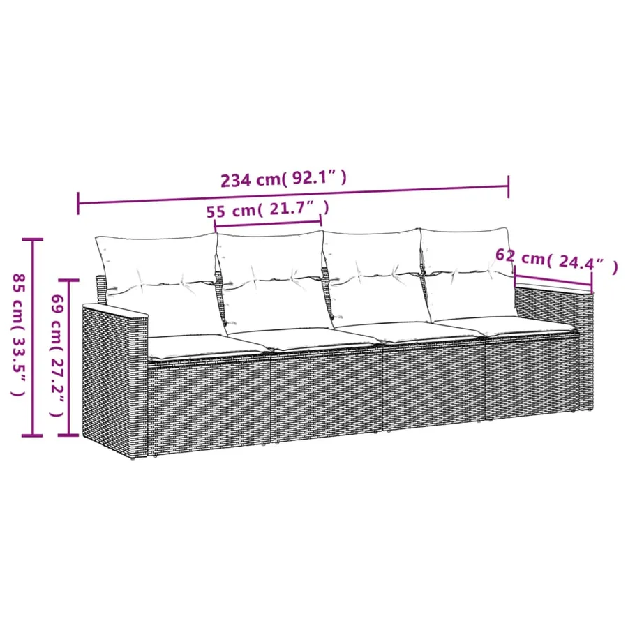 Salon de jardin 4 pcs avec coussins noir résine tressée - 3