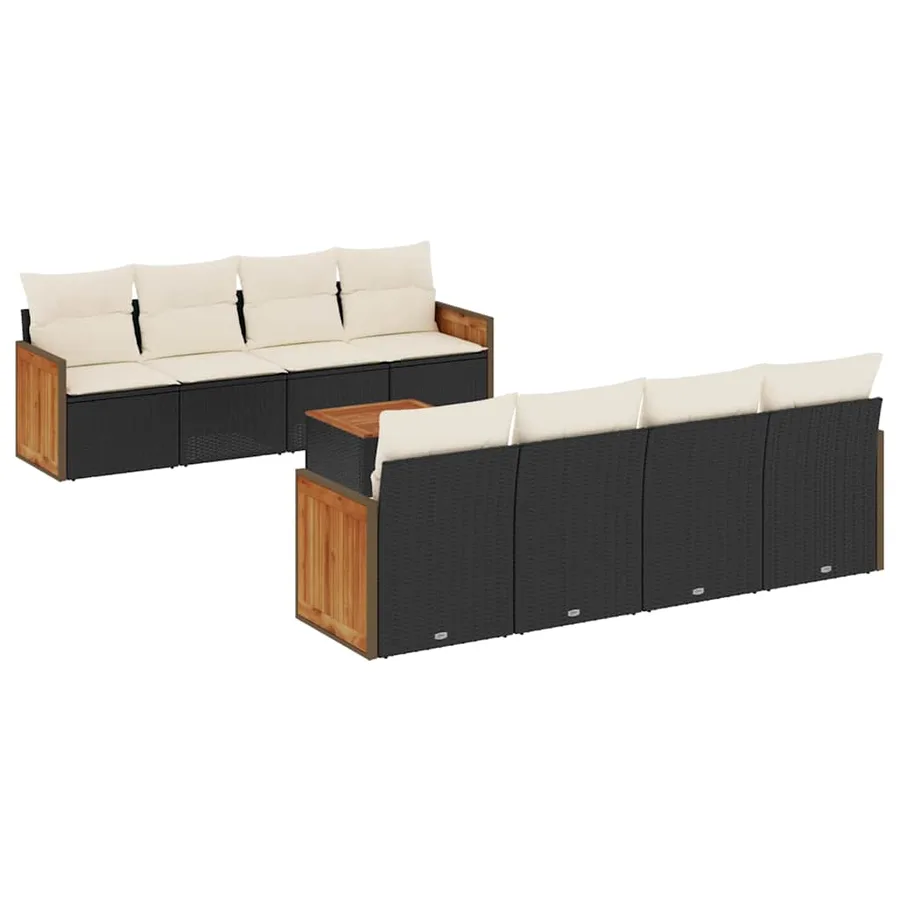 Salon de jardin 9 pcs avec coussins noir résine tressée - 2