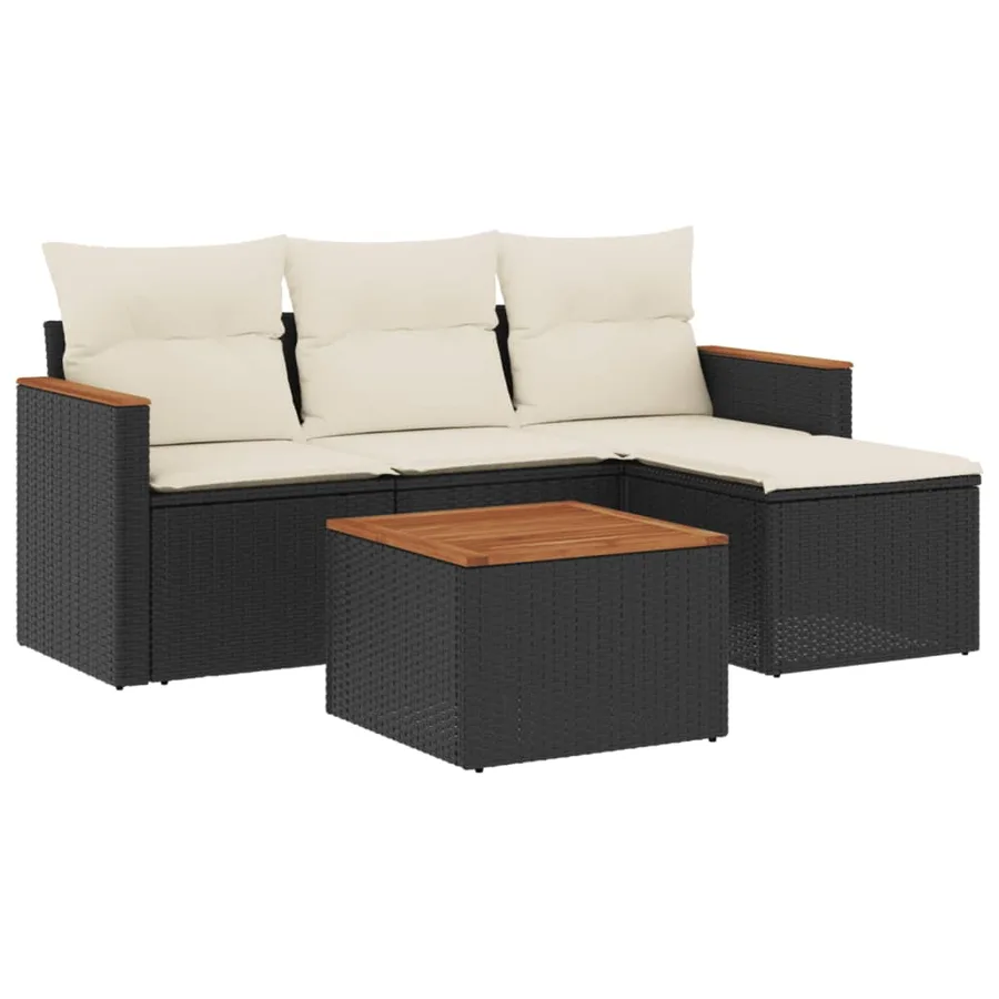 Salon de jardin 5 pcs avec coussins noir résine tressée - 2