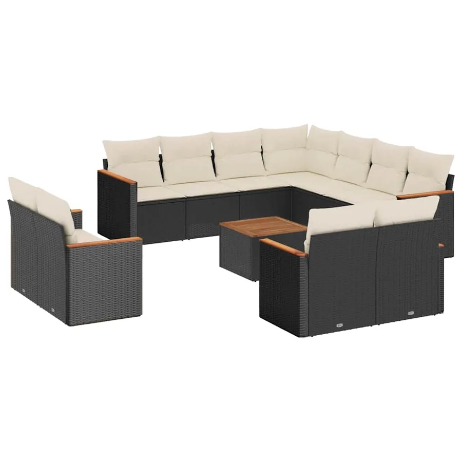 Salon de jardin 12 pcs avec coussins noir résine tressée - 2