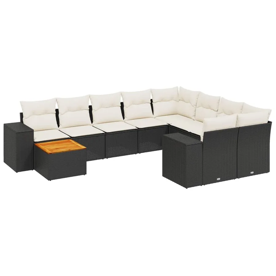 Salon de jardin 10 pcs avec coussins noir résine tressée - 2
