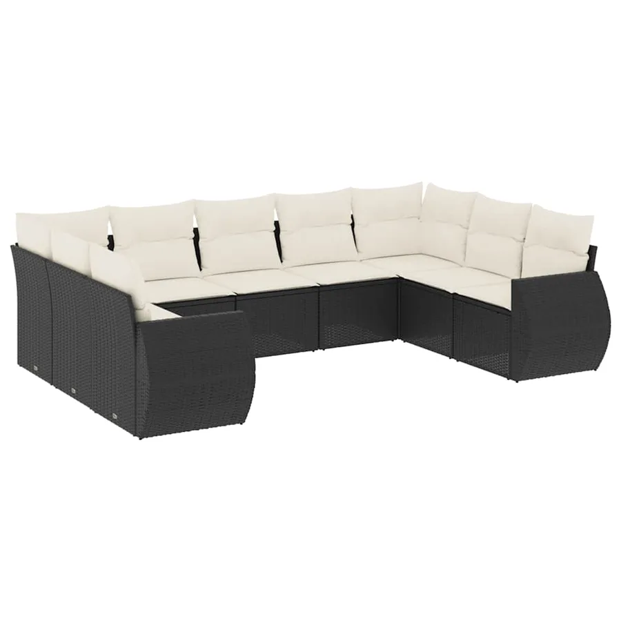 Salon de jardin 9 pcs avec coussins noir résine tressée - 2