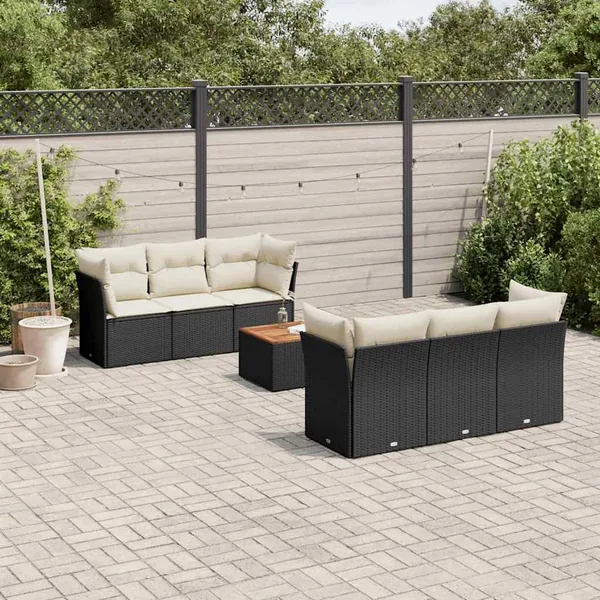 Salon de jardin 7 pcs avec coussins noir résine tressée 62 x 62 x 69 cm - 62,8 kg