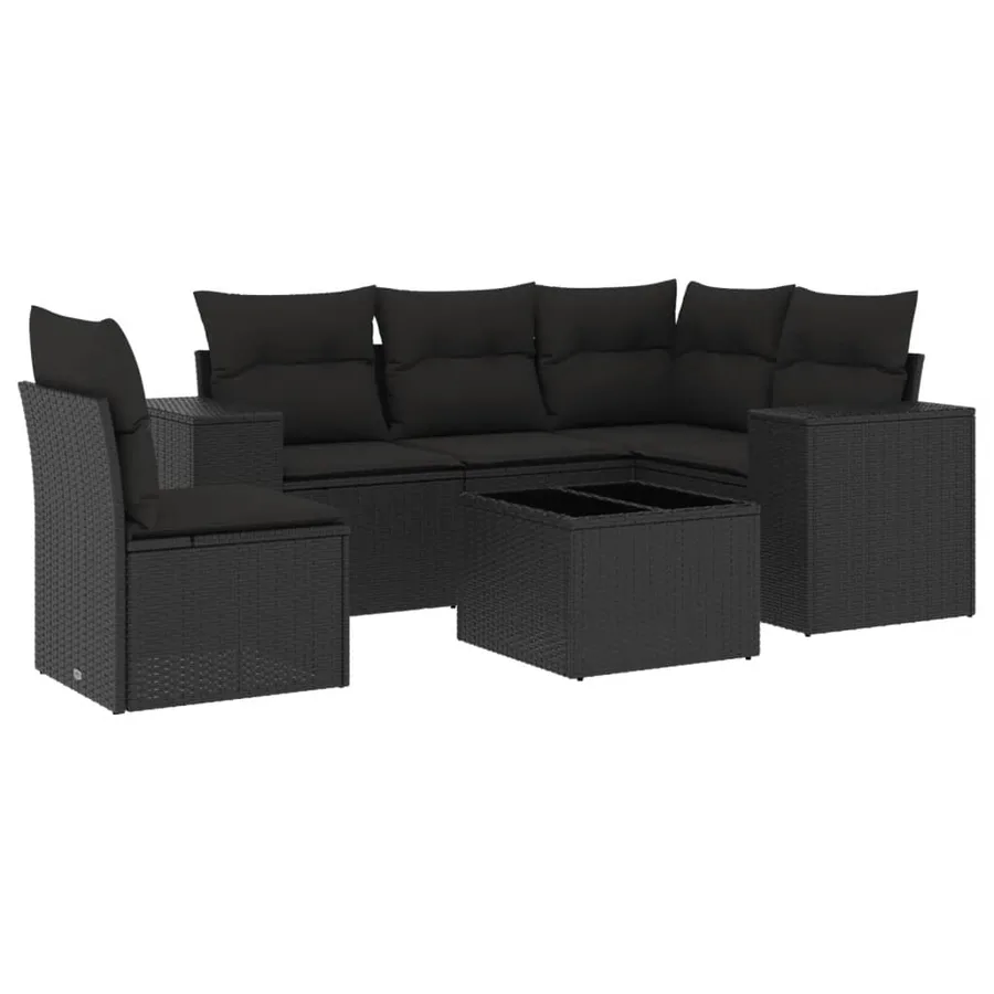 Salon de jardin 6 pcs avec coussins noir résine tressée - 2